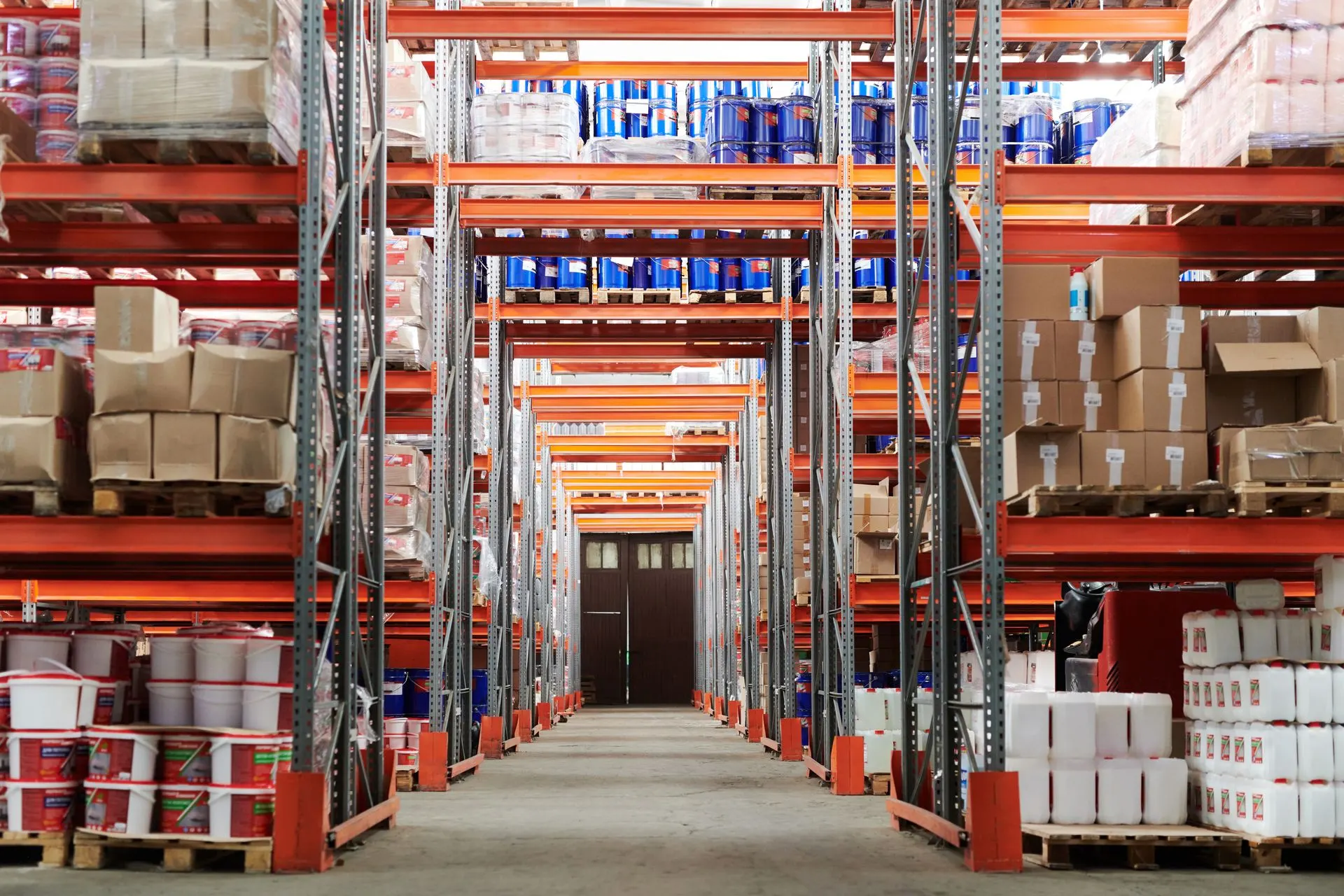 Wide interior view of a freight warehouse